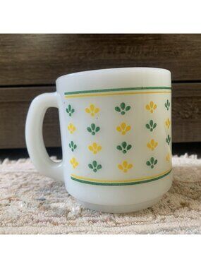 Vintage Termocrisa Milk Glass Green And Yellow Floral Pattern Mexico